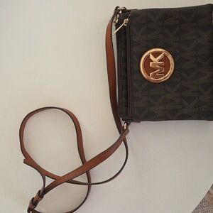 Michael Kors Dark Brown and Tan Crossbody Bag